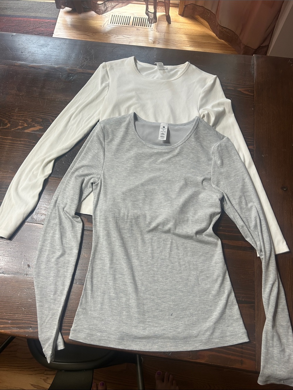 Yogalicious Long-Sleeve Scoop Neck Tops - White & Light Gray